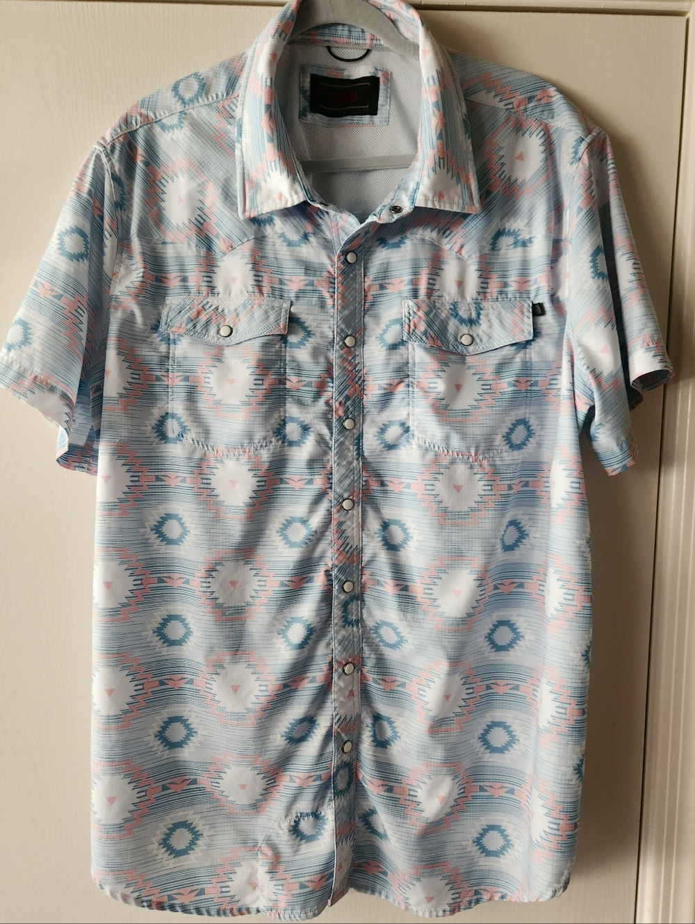 Rock & Roll Denim Mens Pastel Aztec Print Pearl Snap 🤠 Western Shirt XL EUC $28